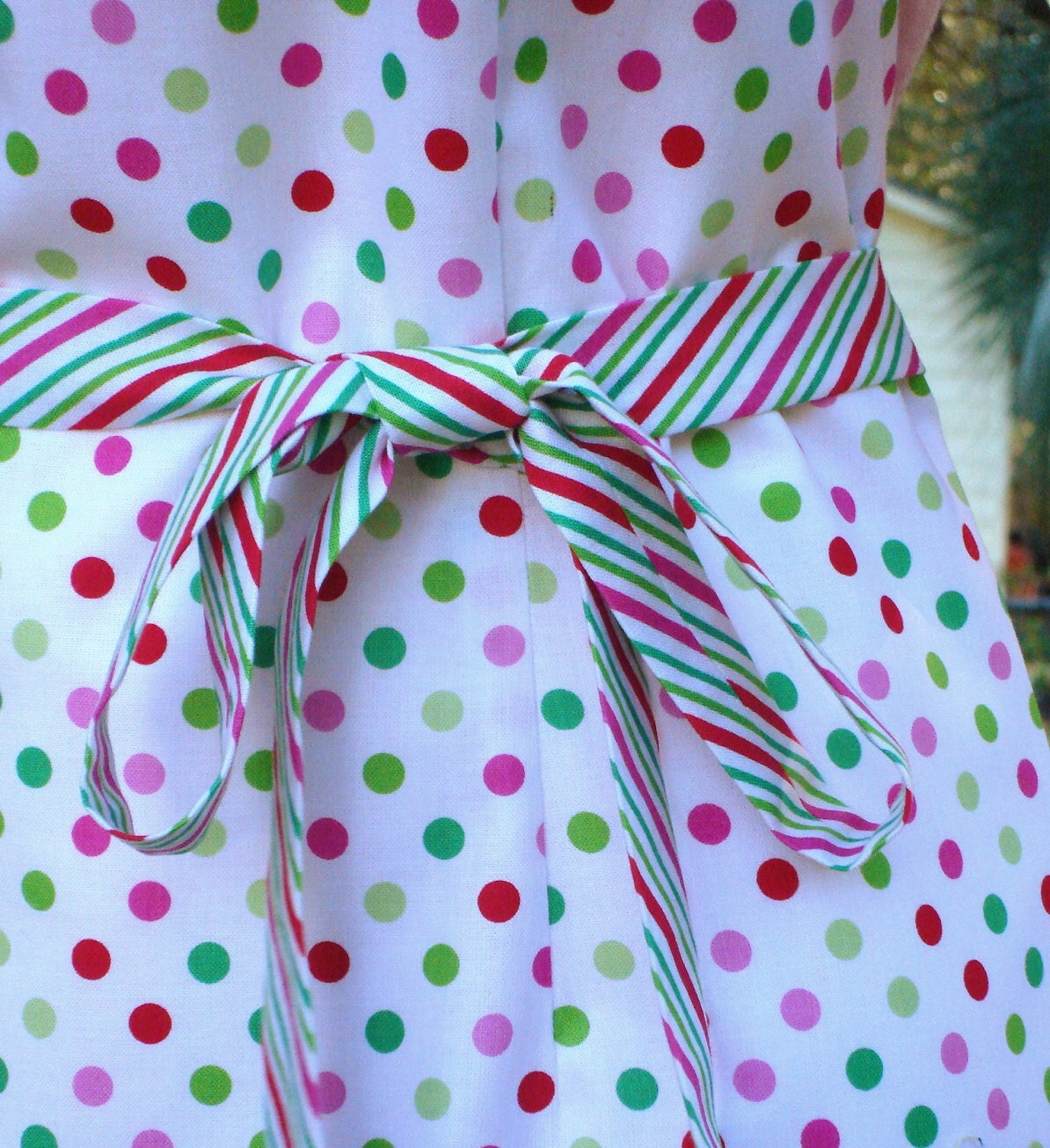 WOMENS FULL APRON handmade cotton polka dot white red green pink rick rack holiday