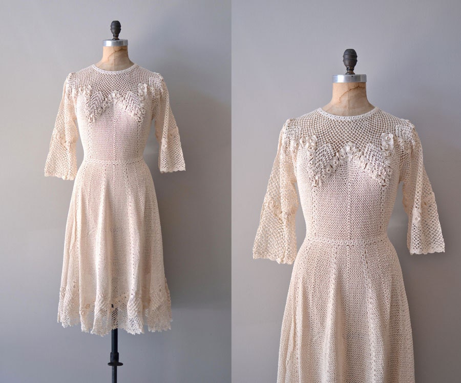 r e s e r v e d...1970s crochet dress / 70s knit dress / Hejira dress