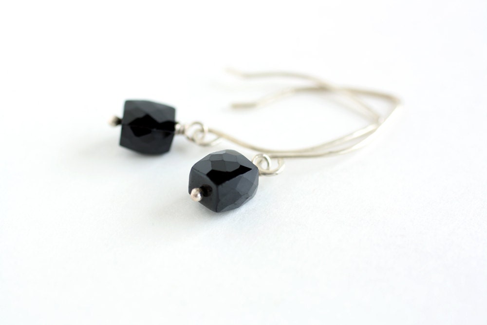 Black garnet cube earrings
