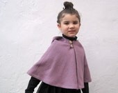 Girls Boiled Wool Cape - Amethyst Purple Hooded Capelet - Size 12 months 1T to 3T - Spring Kids Fashion Shrug
