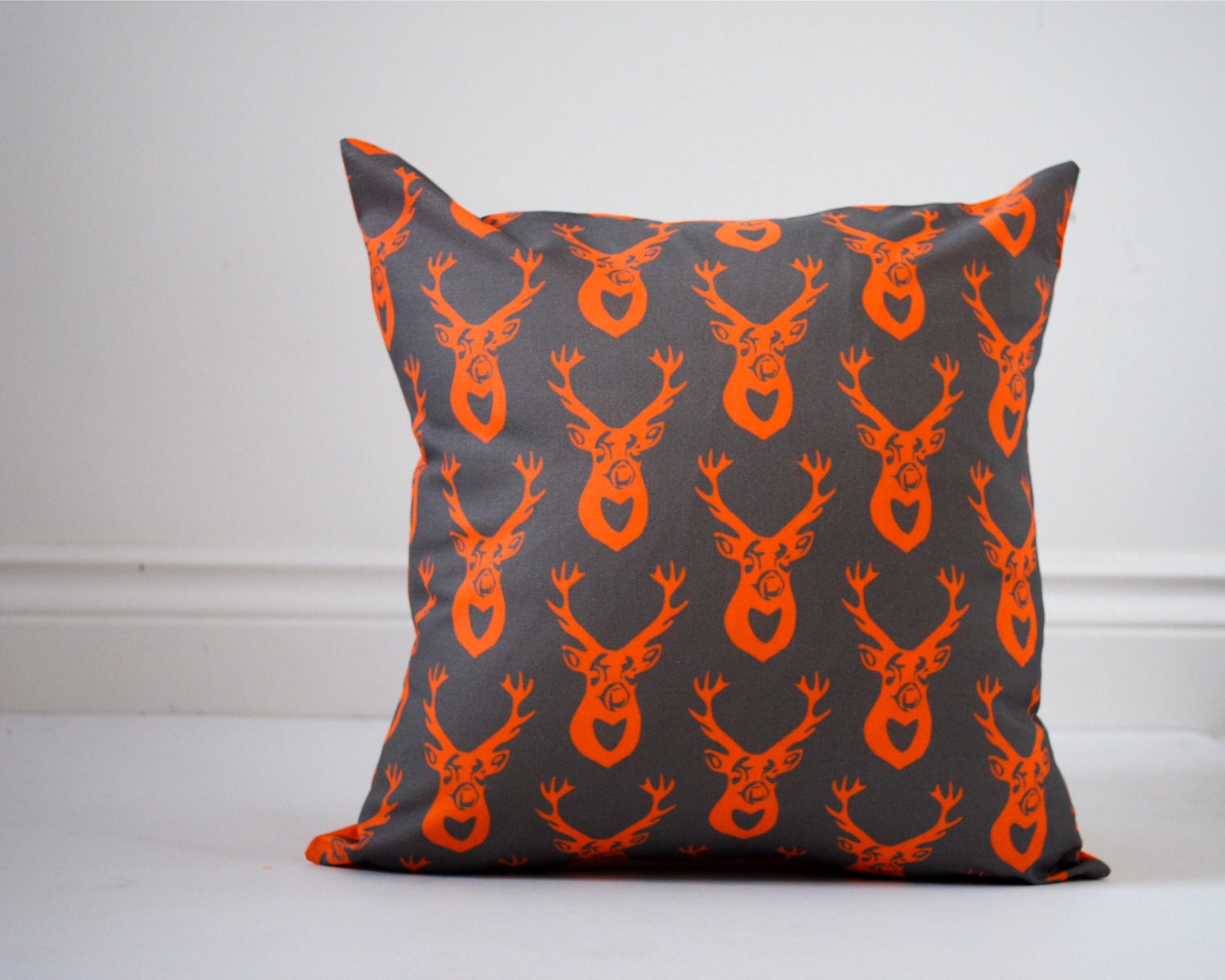 Deer PILLOW Sham Cover - Orange and Gray Antlers - Eco Friendly Throw Pillow - Woodland Accent Cushion - Rustic Fall Home Decor