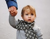 Organic Toddler Boys Scarf - Pirate Fabric Knit Tube Scarf - Winter Kids Fashion Accessory - Eco Friendly Gray White (Ready to Ship)