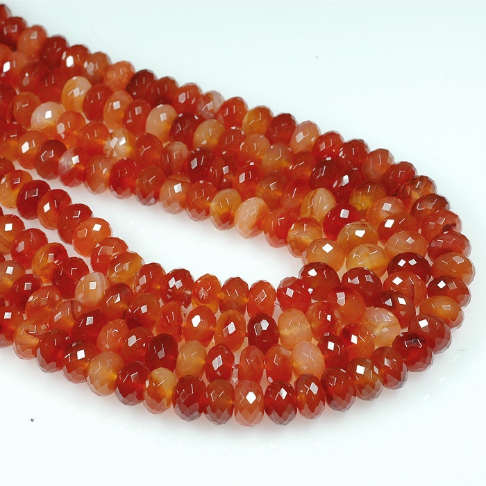 Premium CARNELIAN 8mm Faceted RONDELLE beads Red Orange Yellow Multi color - full strand