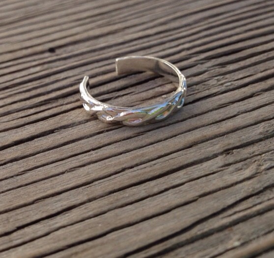 Toe ring sterling silver jewelry basket weave pattern adjustable