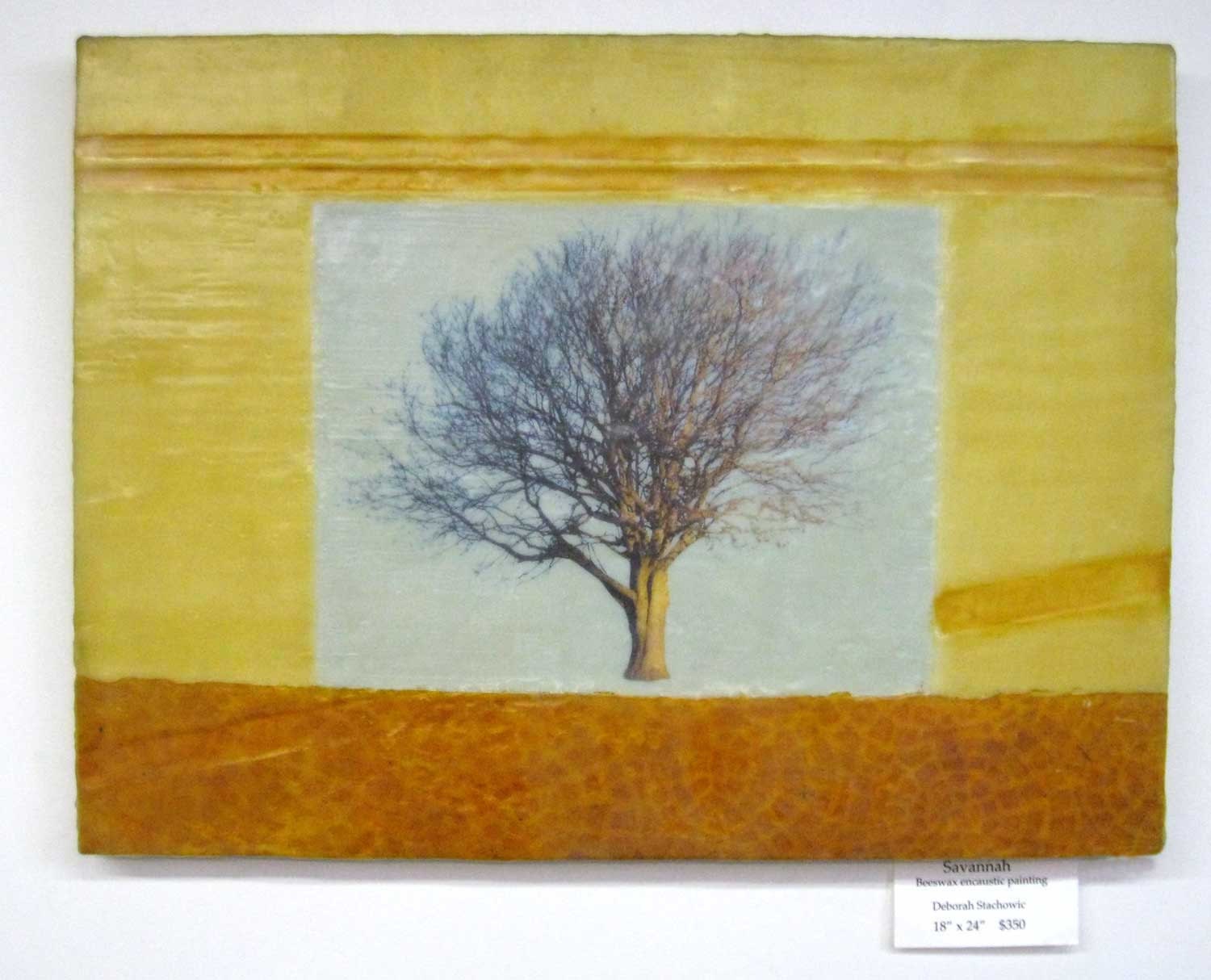 Beeswax Encaustic Art Painting of Tree in Field