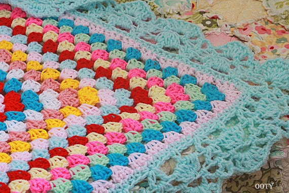 colorful aqua Baby Blanket / Throw for your home decor / granny squares