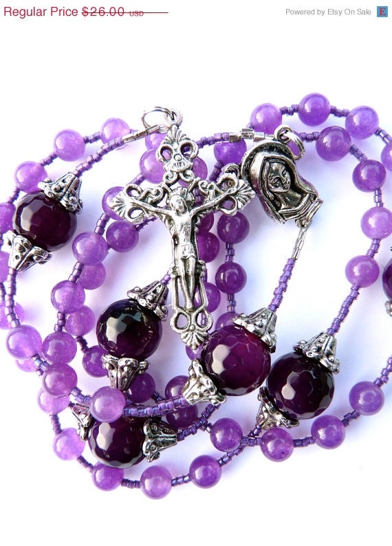 SALE 20% off Aventurine and Agate - Purple Rosary - Pewter - Catholic Rosary - Jesus, Mary - susansbeadhappy