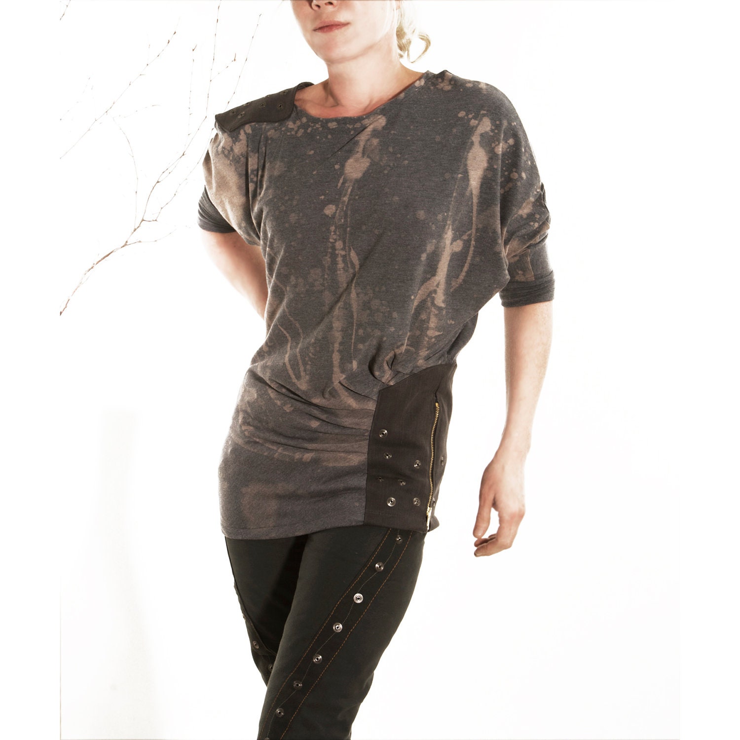 Studded Top gray Steel handmade Gray tshirt industrial Punk