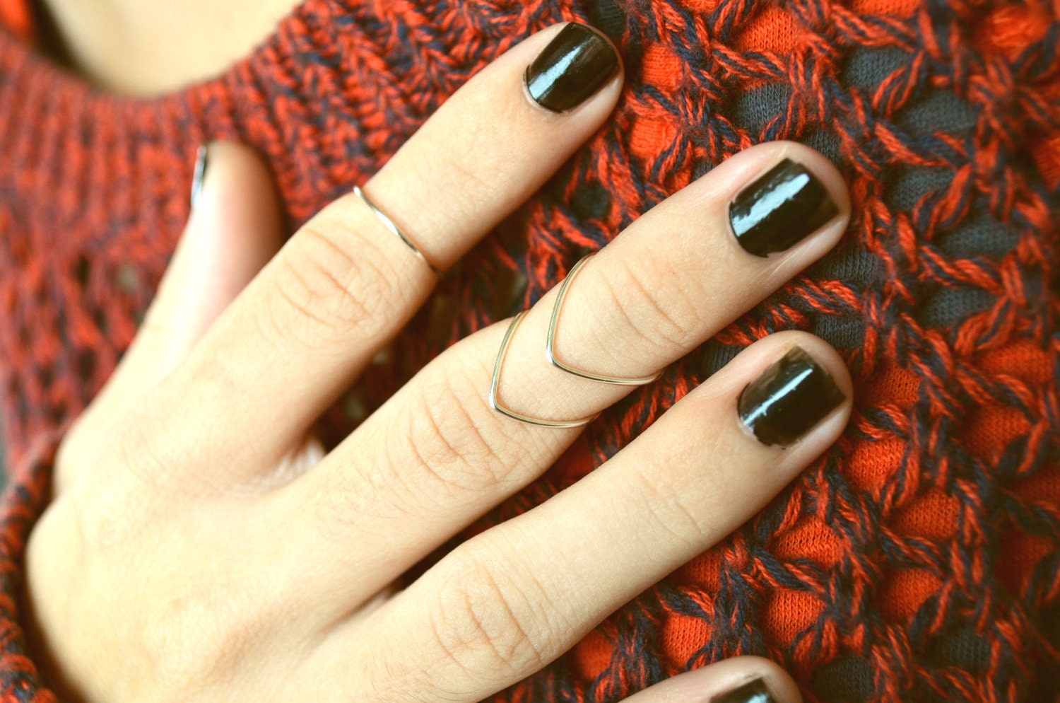 Knuckle Ring Chevron Arrow Silver Single Joint Ring Wire Wrap Stackable Boho Bohemian Hippie Eclectic Statement Jewelry Adjustable