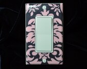 Damask Pink and Gray Light Switchplate Cover  (STANDARD SIZE) dandy damask