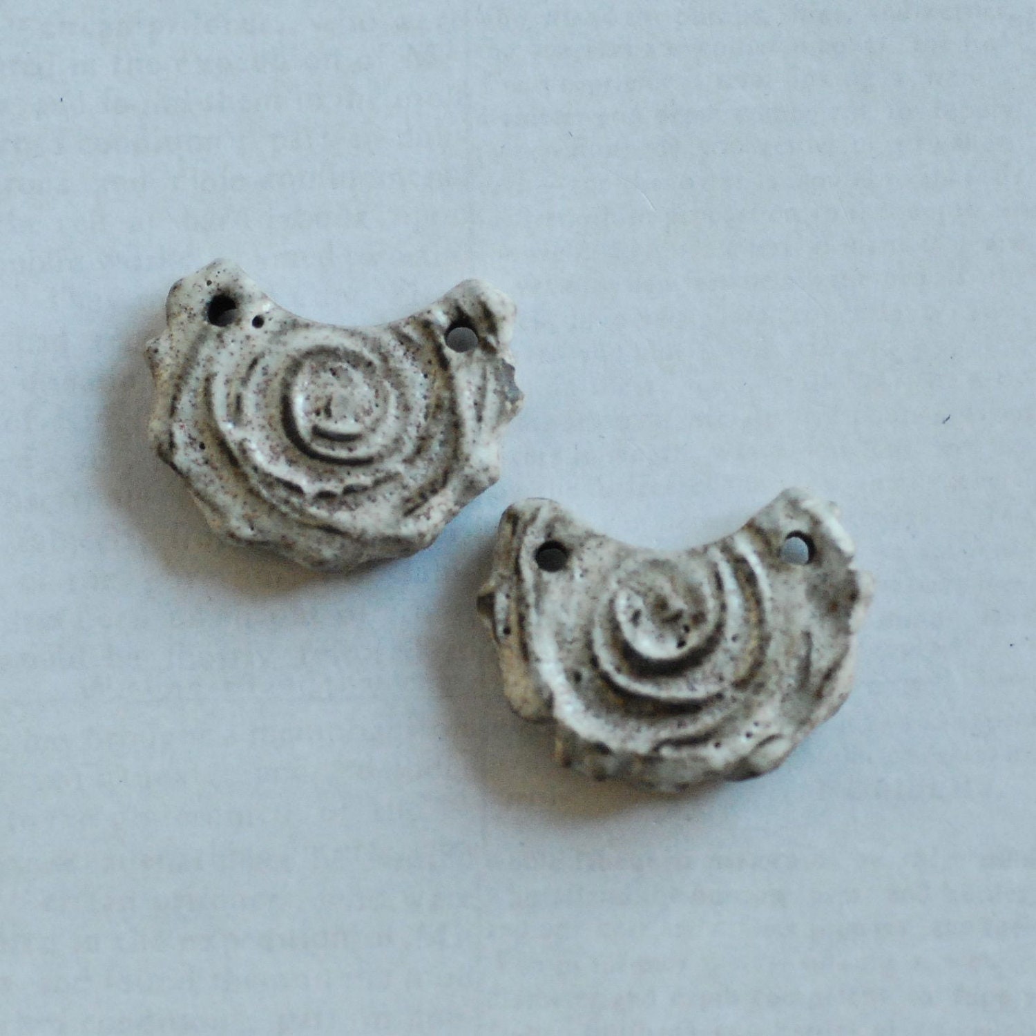 Chocolate Clay Spiral Textured Crescent Disc Beads One Pair