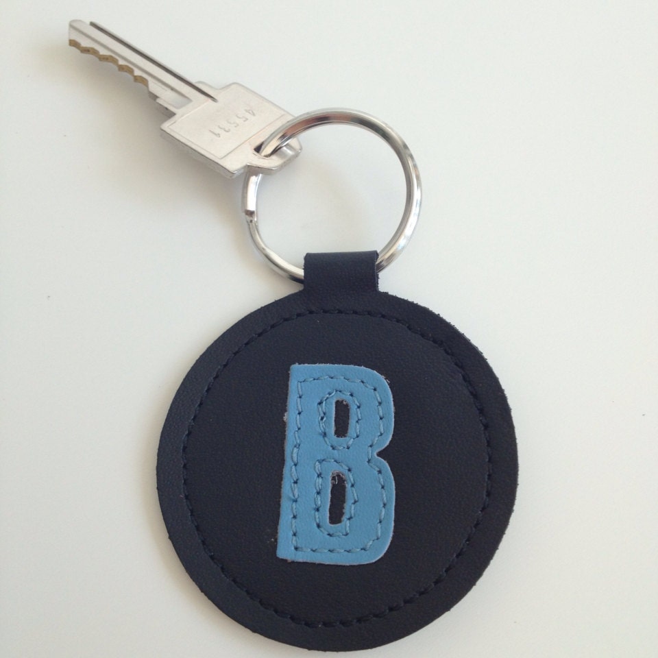 Monogrammed Leather Key Fob Keychain Personalized with Letter Initial - choose your colors and letter, made to order