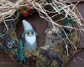 Woodland Gnome Cabin Grapevine Wreath... 12inch... Ready to ship...(woolcrazy)