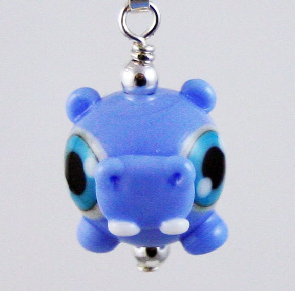 Cute Hippo Lampwork Glass Necklace and Cell Charm