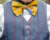 Mustard Dot Bow tie and Suspenders for little boys, hipster ring bearer outfit, Sunday best clothing
