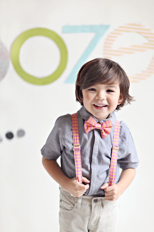 Buy boys holiday clothing - Orange and Pink Striped Bow Tie and Suspenders for little boys, ring bearer outfit, sunday best clothing, holiday clothing