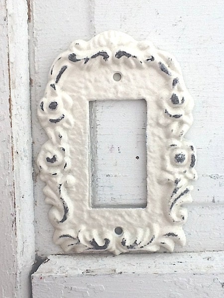 Metal Wall Decor, Light Switch Cover, Creamy Off White, Rocker Switch Plate, Ornate, New House, STYLE 111