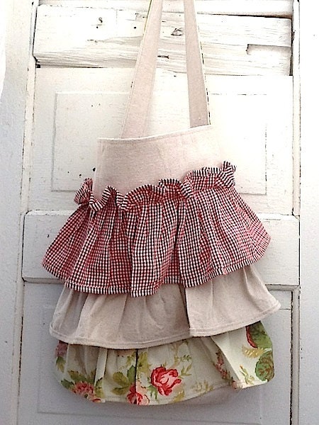 Ruffled Shoulder Canvas Bag, Rustic Ruffles, Farmhouse, Shabby Romantic, Victorian
