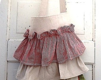 Ruffled Shoulder Canvas Bag, Rustic Ruffles, Farmhouse, Shabby Romantic, Victorian
