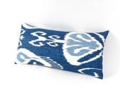 Navy Blue IKAT Linen Pillow Cover 12" by 24"