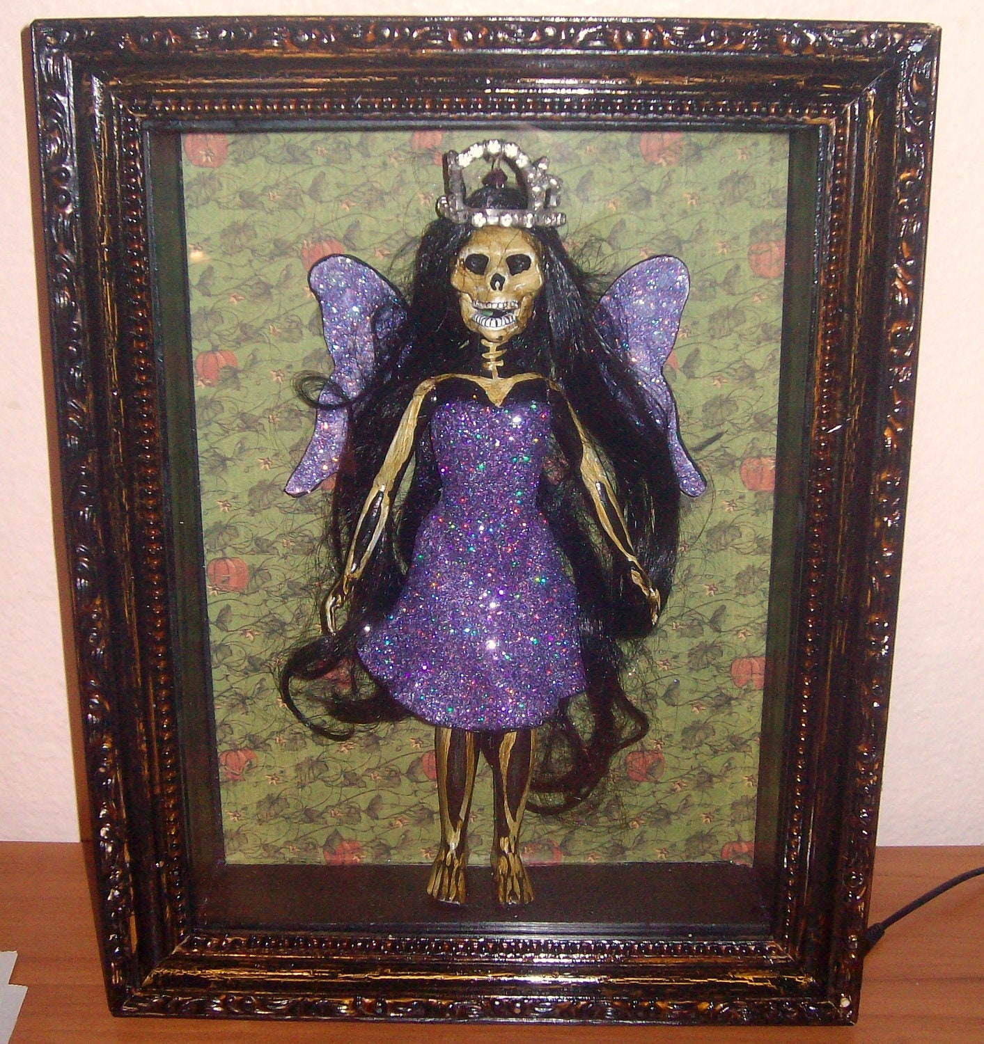 Faerie Queen Skele-Faerie in Purple a Dia De Los Muertos Day of the Dead  Shadowbox Shrine a Calavera