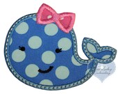 Girly Whale  (Applique)  embroidered patch , sew or iron on your choice