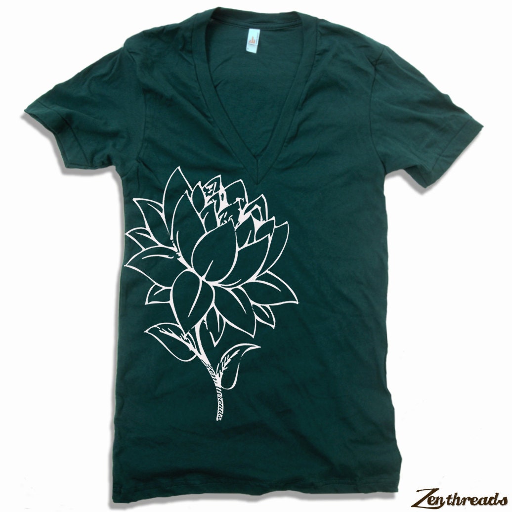 Unisex LOTUS FLOWER Deep V-Neck american apparel T Shirt  XS S M L (11 Colors Available)