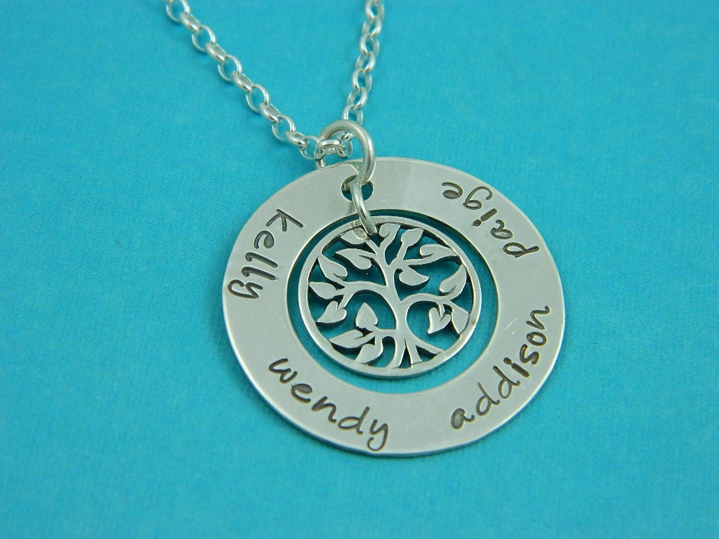Hand Stamped Necklace - Family Tree Necklace - Tree of Life Jewelry - Hand Stamped Jewelry - Tiny Tokens