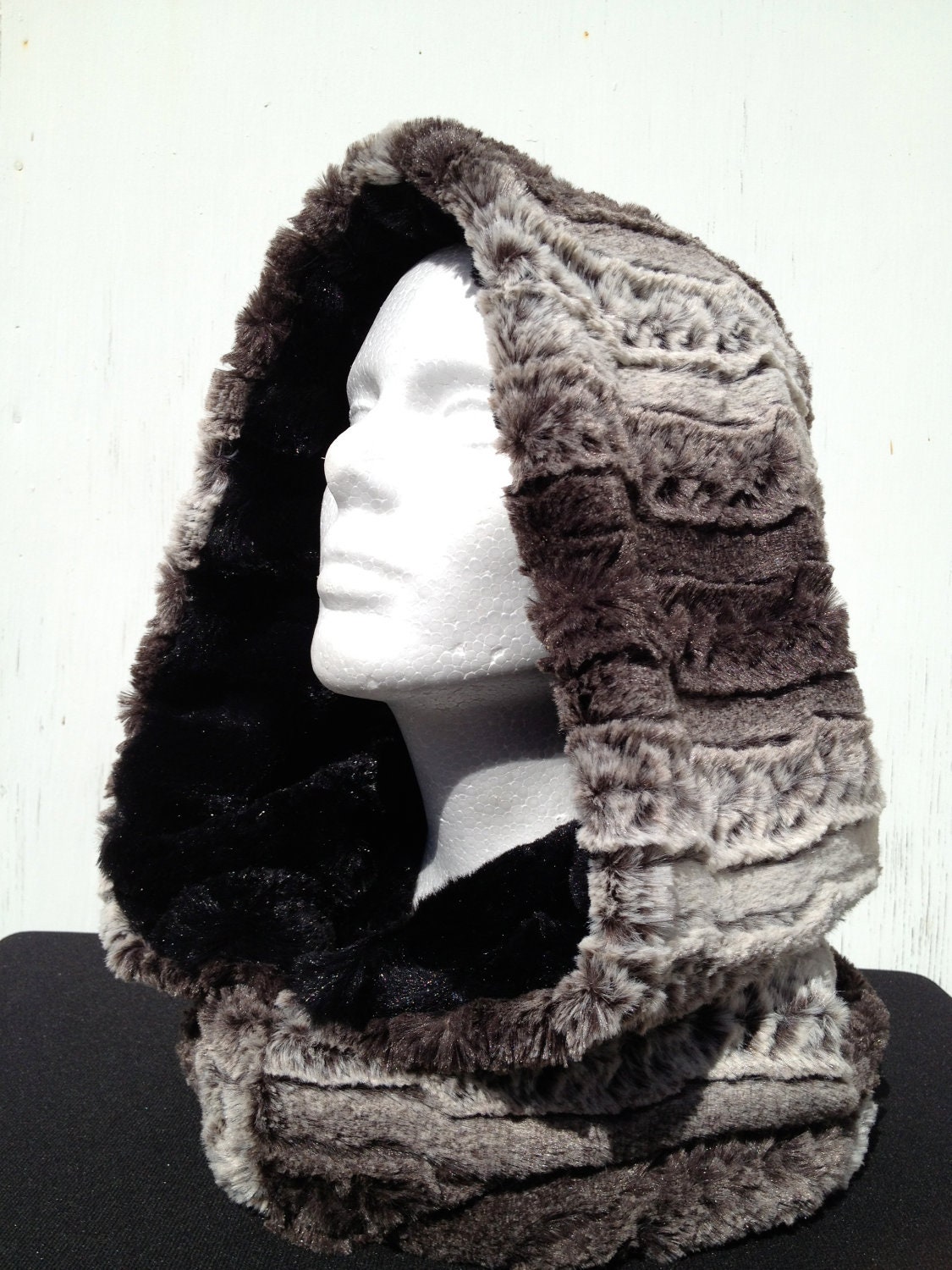 Reversible Faux Fur brown and black hood, good for winter, desert and festivals