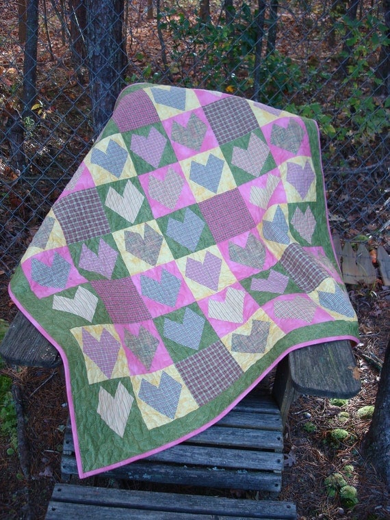 Pink Green and Yellow Baby/Lap Quilt by Jackiesewingstudio on Etsy