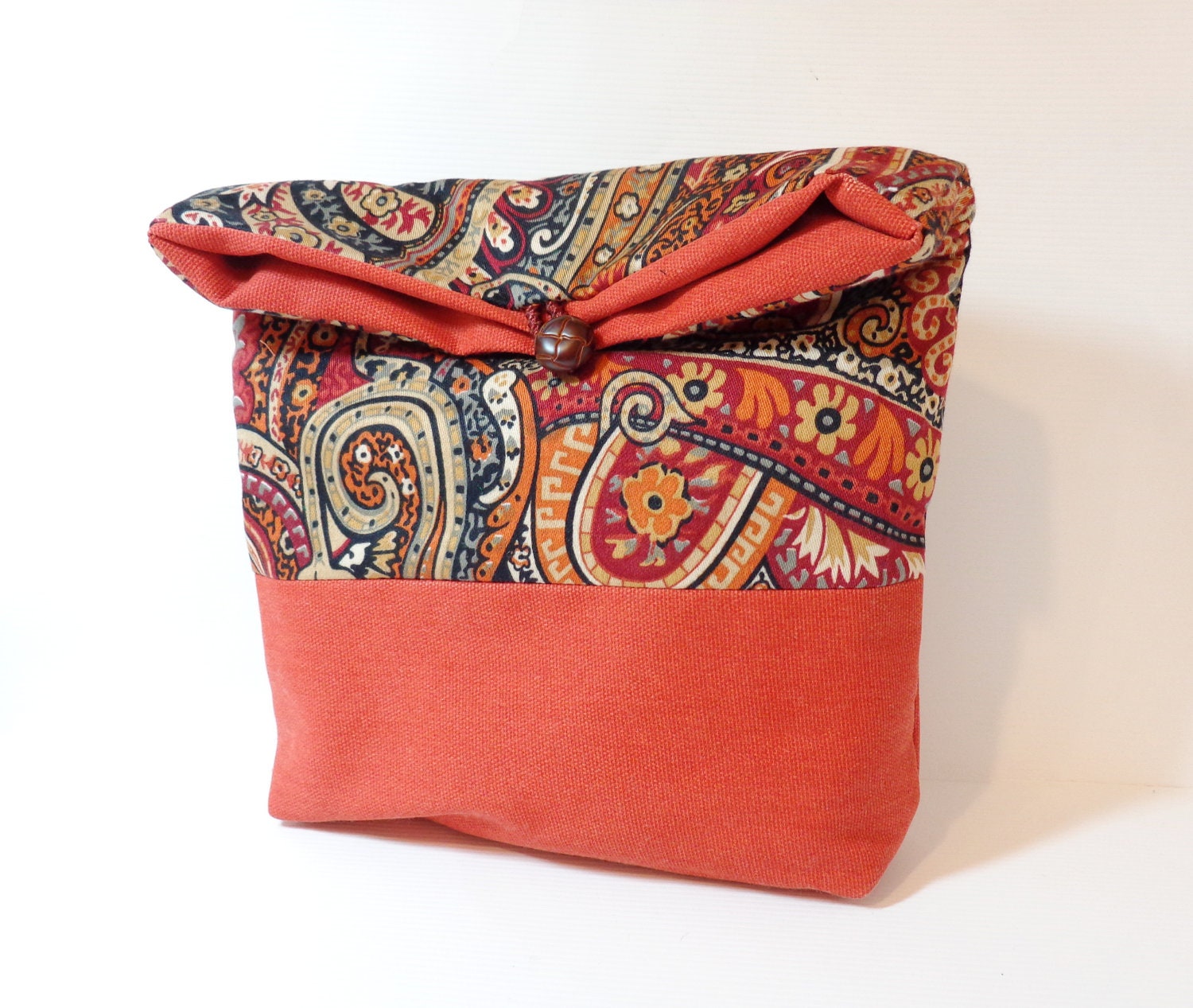 Fold Over Clutch Cotton Pouch Cosmetic Bag  Paisley Swirl