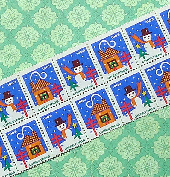 Vintage Christmas Seals 1963 Vintage Paper Ephemera Snowman