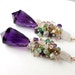 Amethyst Pointer Earrings Gold Filled Green Quartz Moonstone Wire Wrapped Cluster