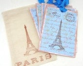 Tags Gift Hang  Stamped Paris Eiffel Tower Tea Party-Vintage Set of 6 with Stamped Paris Muslin Bag Handmade by Enchanted Quilling