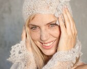 knitted stole set - wedding shawl set -  knitted stole, hat and arm warmers -