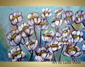 On Sale Original Abstract Modern Textured Flowers Painting WHITE POPPIES Artwork by Luiza Vizoli