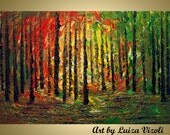 ORIGINAL Impasto Oil Painting Trees Landscape Forest SUNRISE by Luiza Vizoli