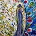 Original Modern Textured Palette Impasto Whimsical  Bird Oil Art PEACOCK PRIDE by Luiza Vizoli large painting