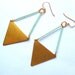 Mint green and brass triangle earrings, statement