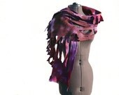 Felted scarf Purple Red with fringes hand dyed
