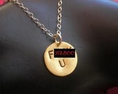 F .CK U--Small Disc Necklace, Brass Necklace, Brass Disc, Round, Mixed Metal, Fuck You, Mature