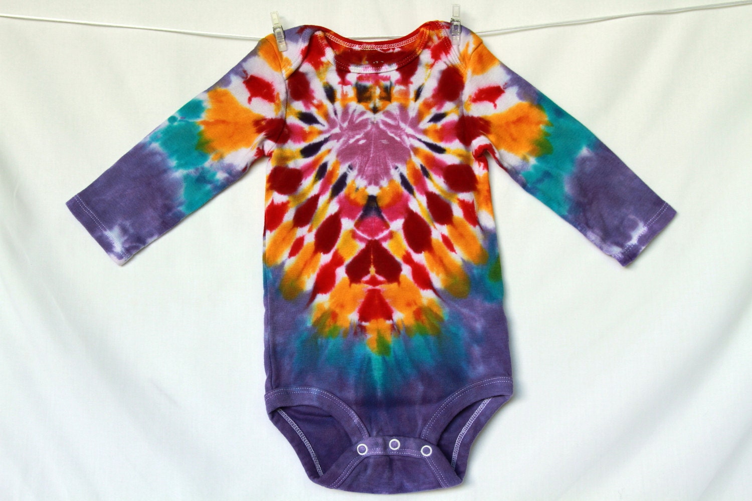 Children Baby Onesie 6 month Tie Dye Orchid Heart Purple Blue Sky Lime Jade Lilac Long Sleeve AnnThenBaby