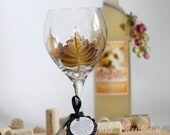 Golden Autumn leaves in Yellow, oversized wine glass that is dishwasher safe.  FREE personalization
