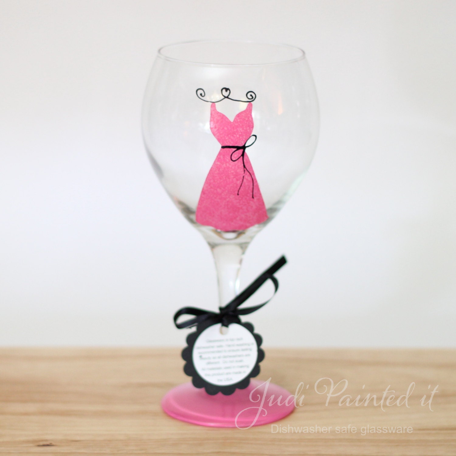 Bridesmaid dress hand painted wine glass in Parisian Pink - FREE Personalization and dishwasher safe