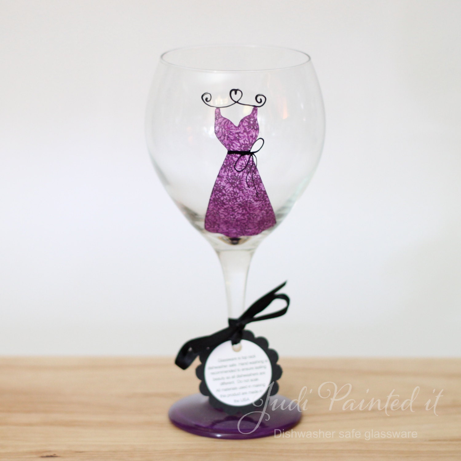 Bridesmaid dress hand painted wine glass in Red violet - FREE Personalization and dishwasher safe