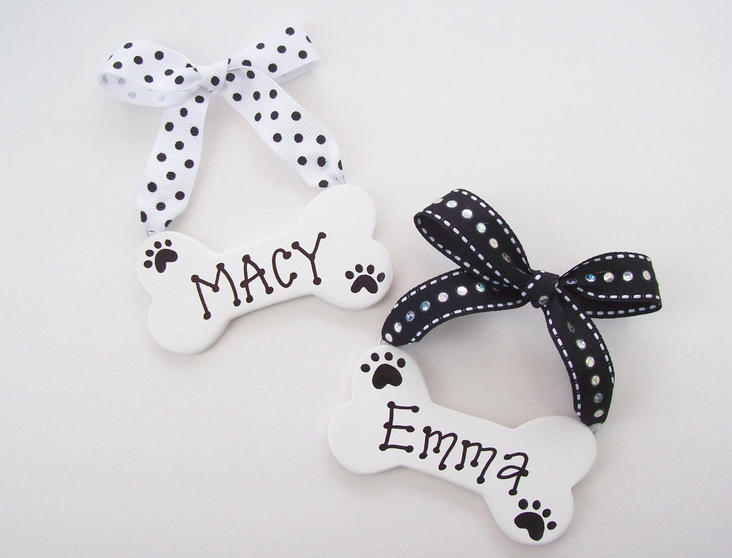 Dog Bone BLACK & WHITE Ceramic Ornament PERSONALIZED