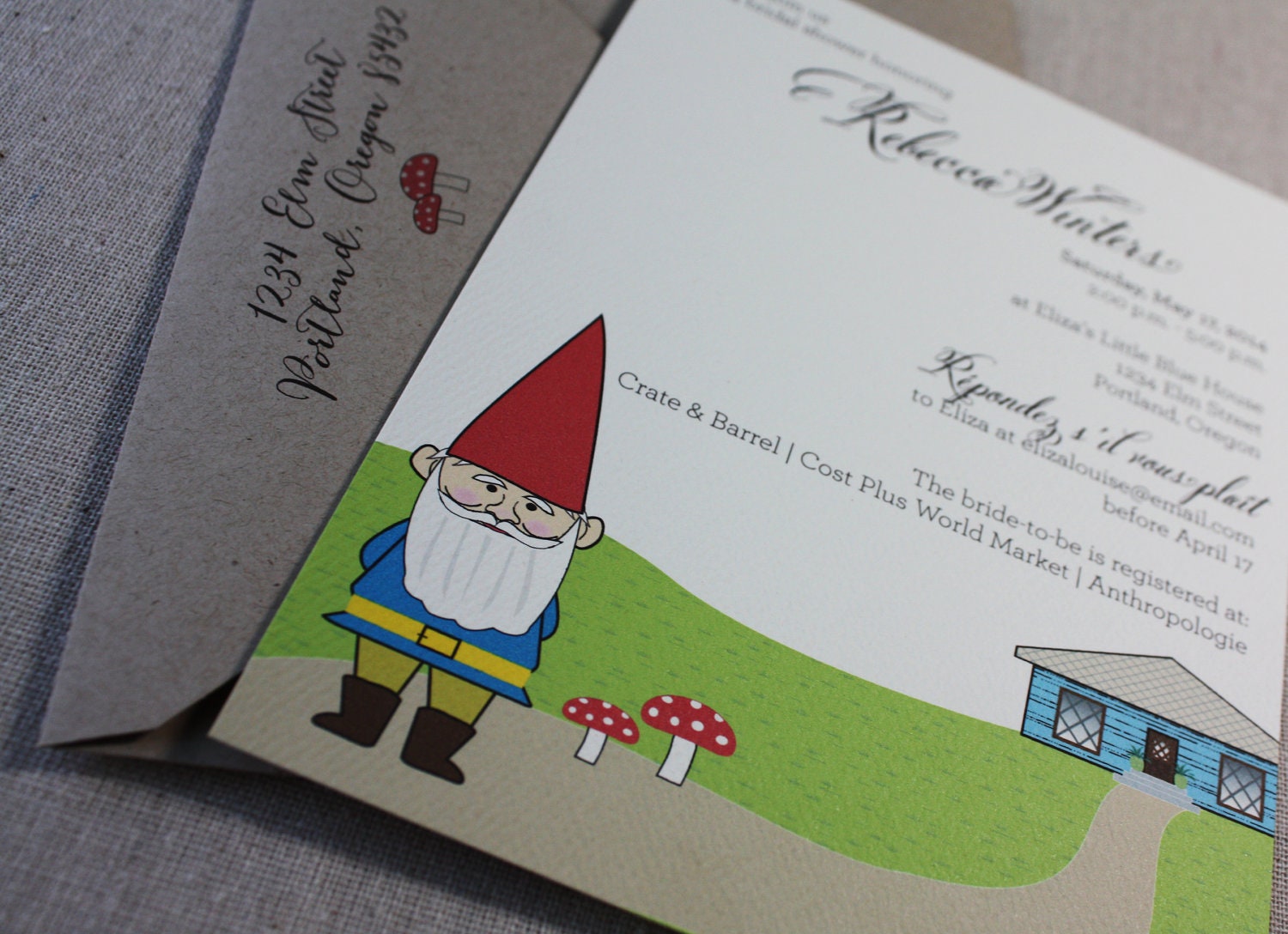 Garden Gnome Eco Friendly Bridal Shower Invitations, The Rebecca, Set of 35