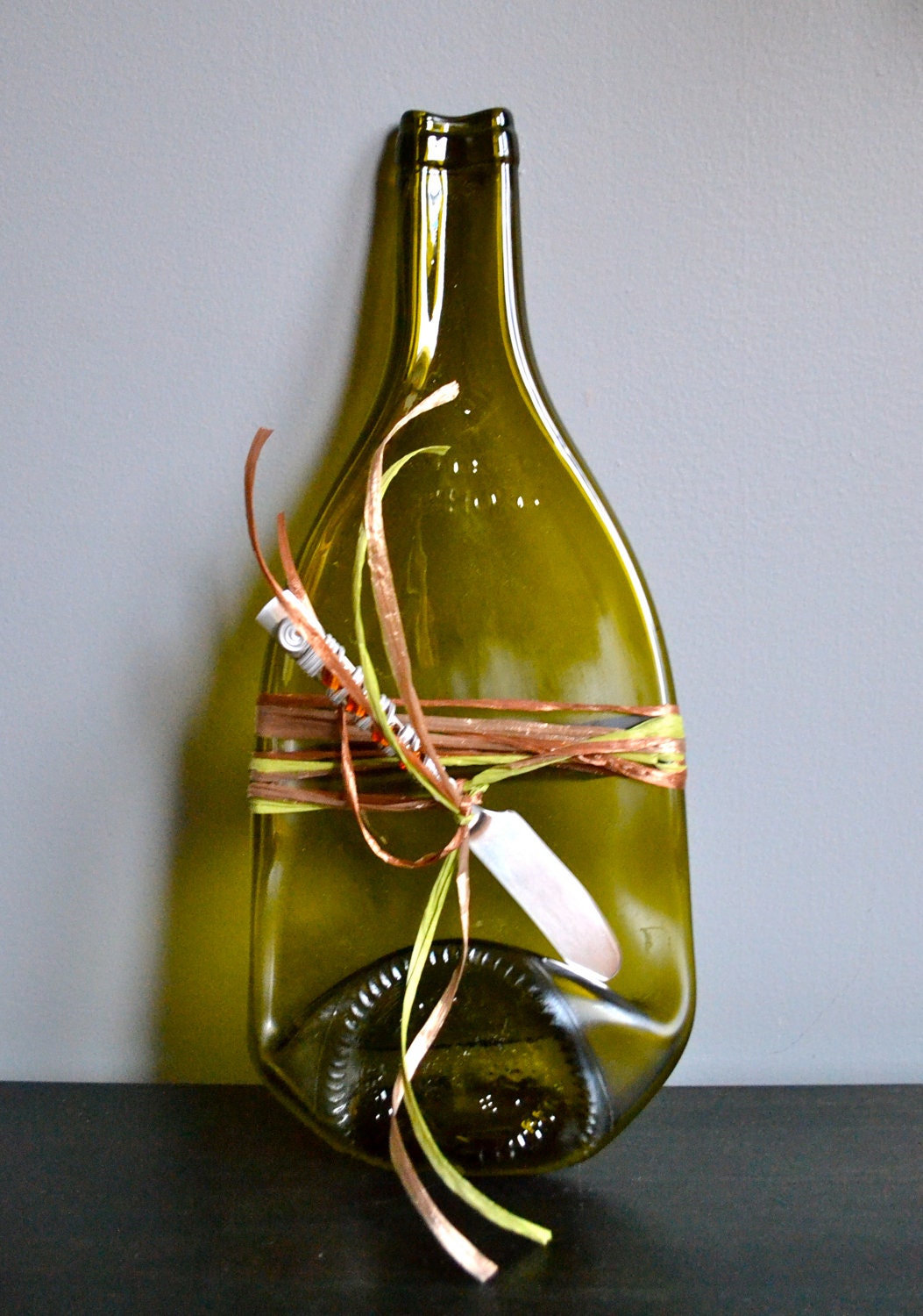 Pale Olive Embossed Slumped Wine Bottle