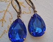 Vintage Sapphire Blue Earrings Dangle Drop Earrings Jewelry Estate Style Rhinestone Earrings CAMBRIDGE Sapphire