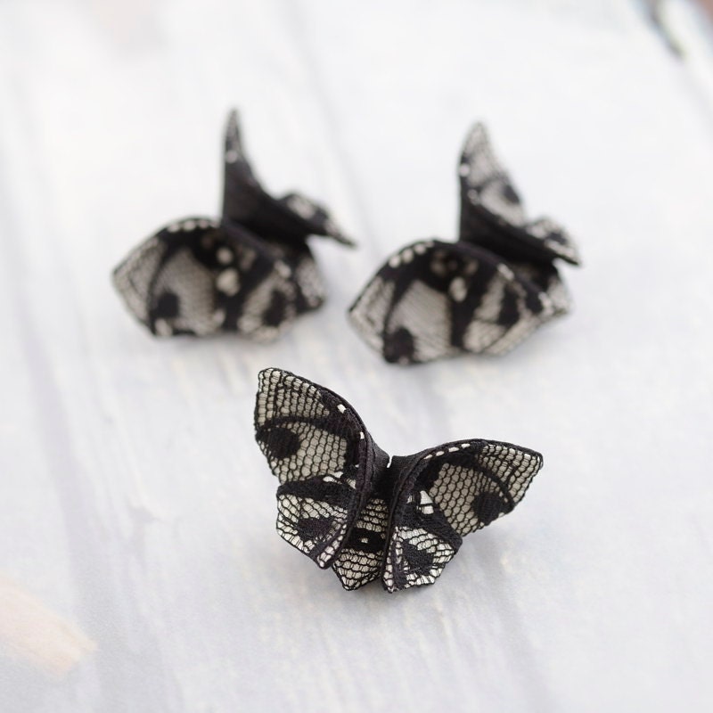 Black and White Wedding 3 Hair Clips Wedding Silk Lace Origami Butterfly Wedding 100 COLORS of Silk Wedding Updo SMALL SIZE